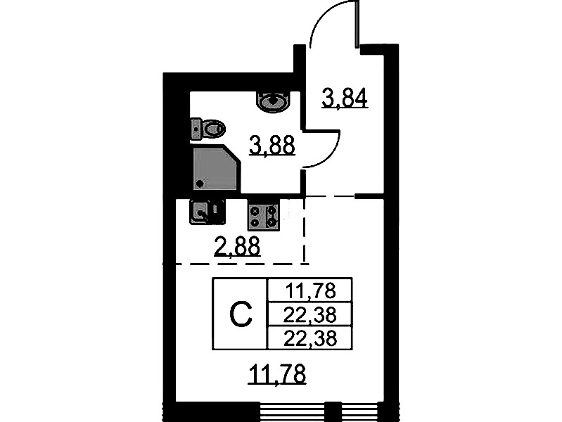 Квартира студия 22.38 м², 11/17 эт., ЖК «Невская Долина»